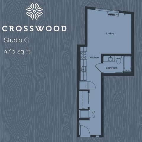 Floor plan for studio, 1 bath, 475 sqft